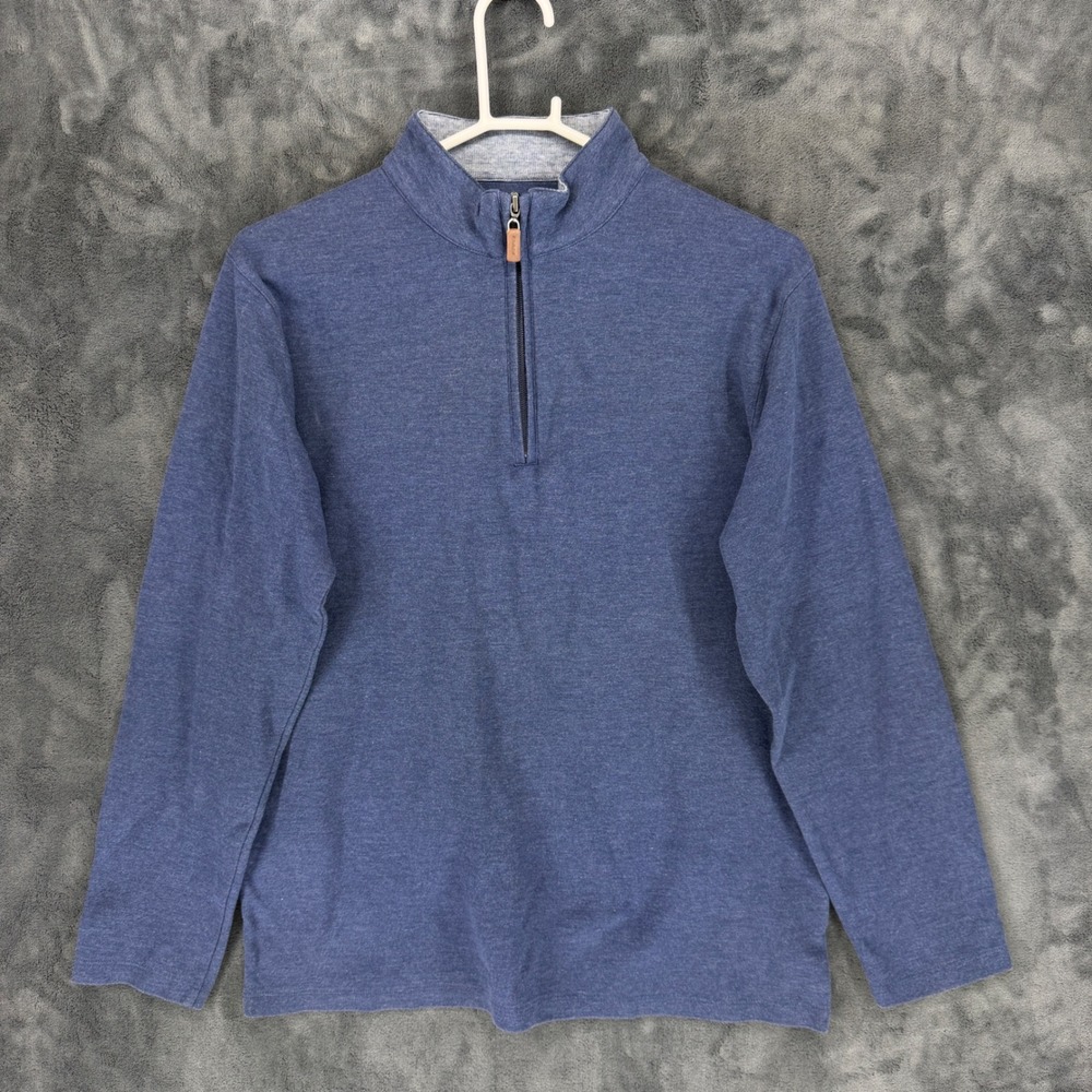 Mizzen+Main Mens‎ Blue Heather Quarter Zip Pullover Sweater Large Cotton Modal